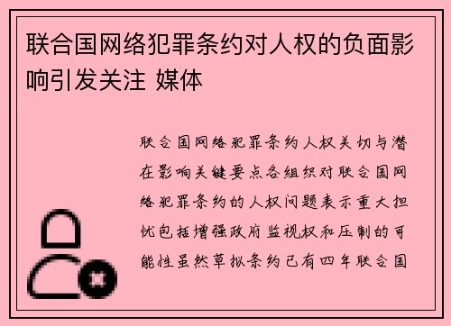 联合国网络犯罪条约对人权的负面影响引发关注 媒体